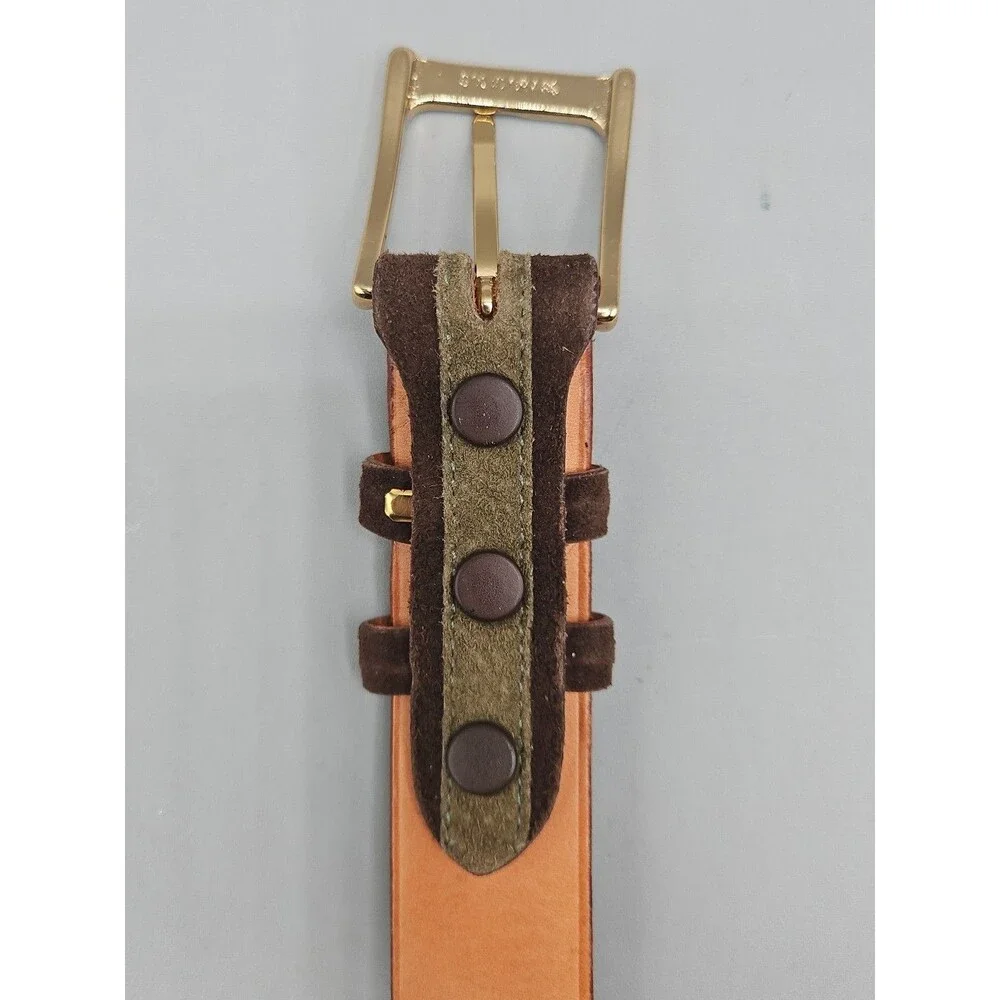 Crescent Brown Olive Green Suede Leather Belt Size 40 Hand Made In USA 1-1/8